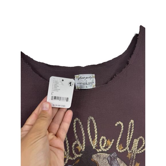 Free People x Vintage Souls Saddle Up Maxi Tee Dress Brown Size L Western NEW - Picture 2 of 7